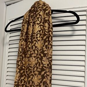 Brown and Gold Embroidered Scarf with Gems